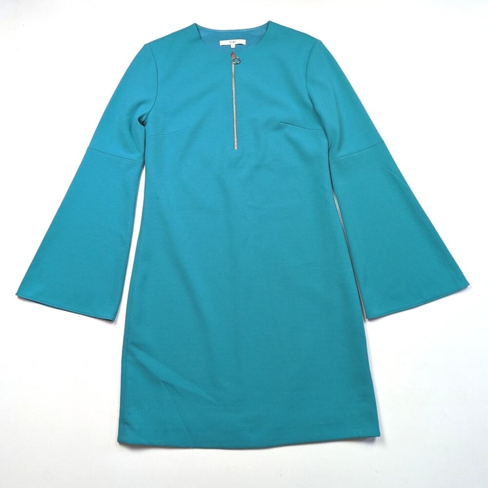 Tibi Dress Women's Size 6 Teal Bell Sleeve Sheath